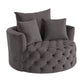 43" Gray Velvet Tufted Swivel Barrel Chair And Toss Pillows