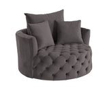 43" Gray Velvet Tufted Swivel Barrel Chair And Toss Pillows
