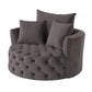 43" Gray Velvet Tufted Swivel Barrel Chair And Toss Pillows