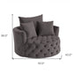 43" Gray Velvet Tufted Swivel Barrel Chair And Toss Pillows