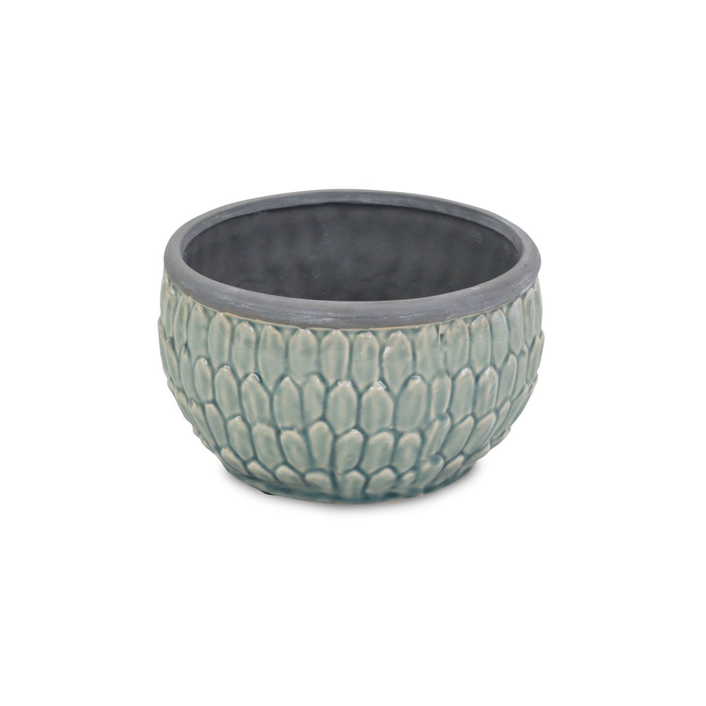 8" Aqua Textural Tone On Tone Ceramic Indoor Outdoor Round Pot Planter