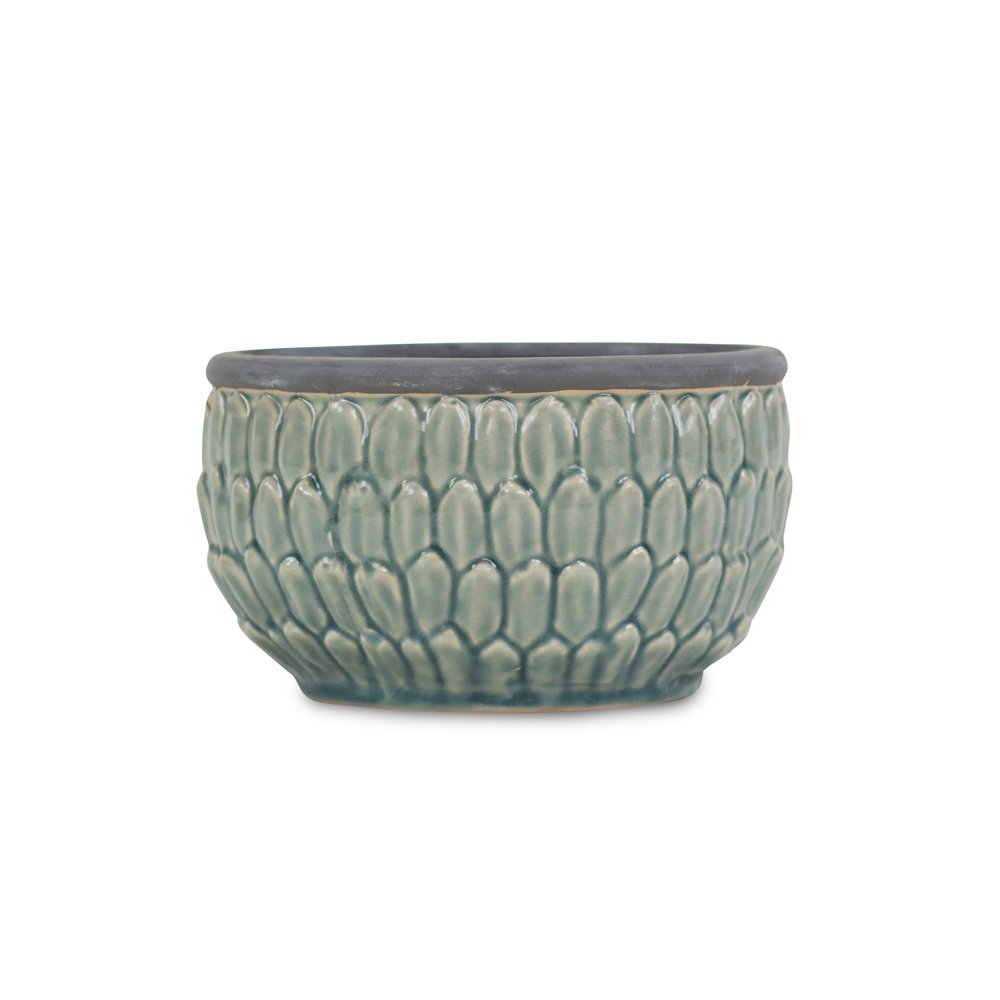 8" Aqua Textural Tone On Tone Ceramic Indoor Outdoor Round Pot Planter