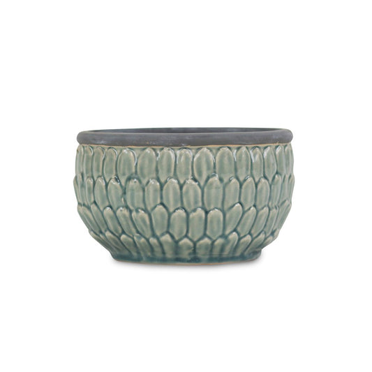 8" Aqua Textural Tone On Tone Ceramic Indoor Outdoor Round Pot Planter