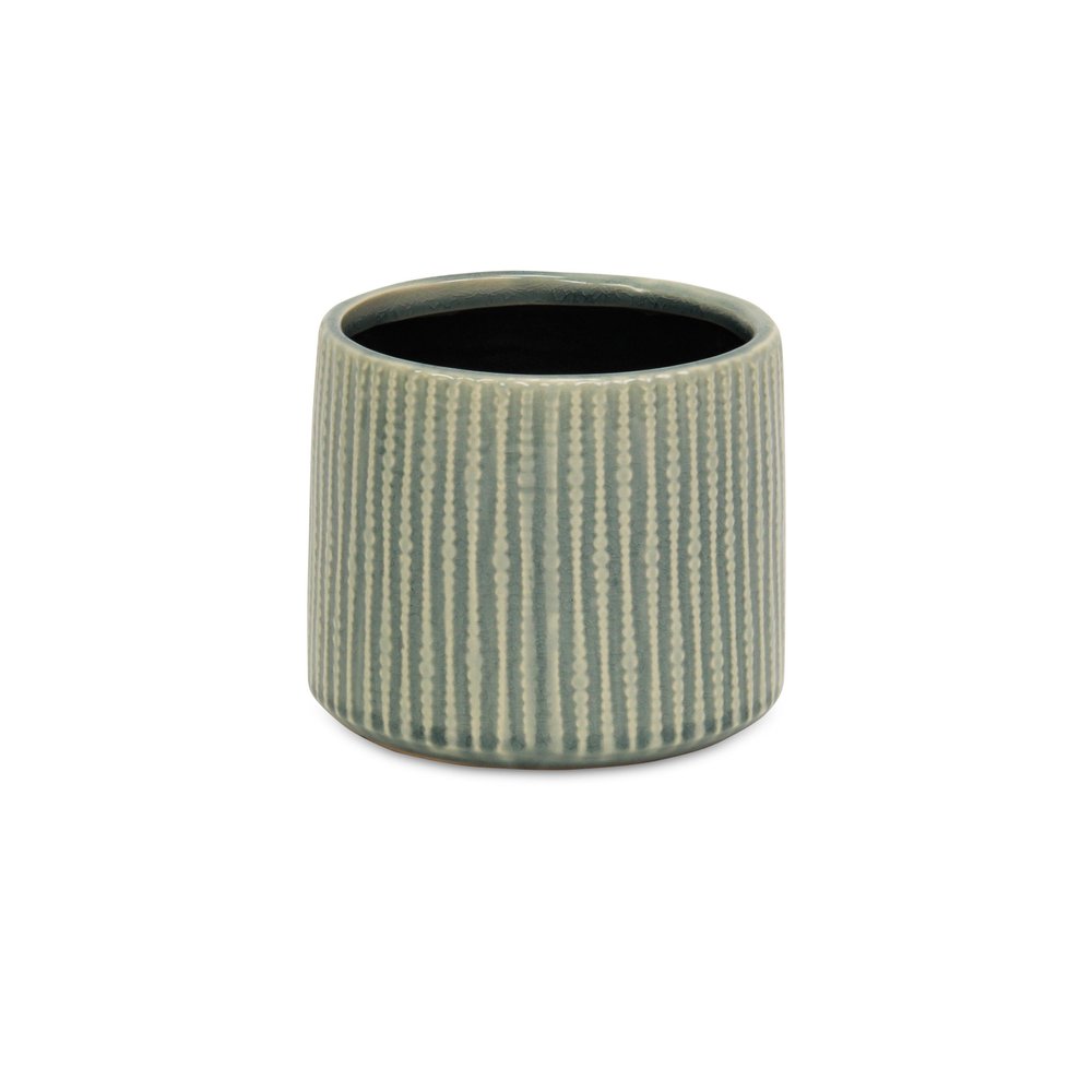 6" Green Striped Ceramic Indoor Outdoor Round Pot Planter