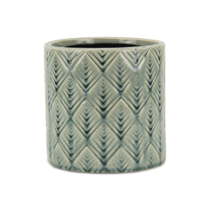 6" Green Geometric Ceramic Indoor Outdoor Round Pot Planter