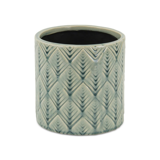 6" Green Geometric Ceramic Indoor Outdoor Round Pot Planter