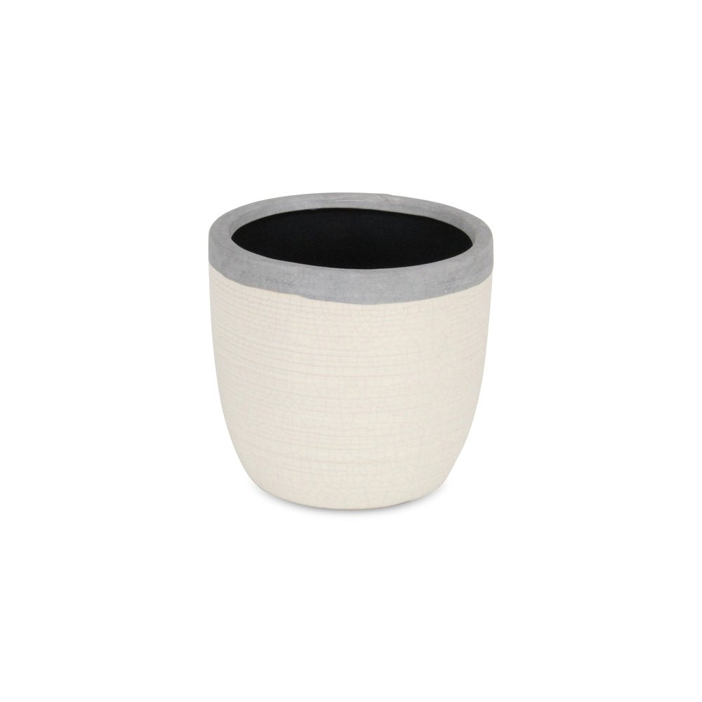 6" Cream and Gray Crackle Glaze Ceramic Indoor Outdoor Round Pot Planter