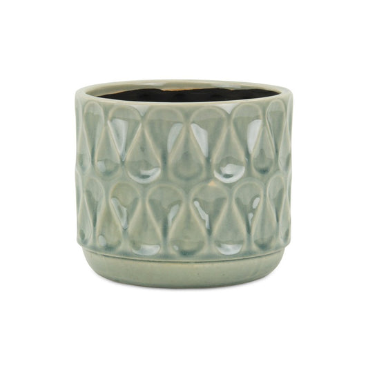 7" Green Geometric Ceramic Indoor Outdoor Round Pot Planter
