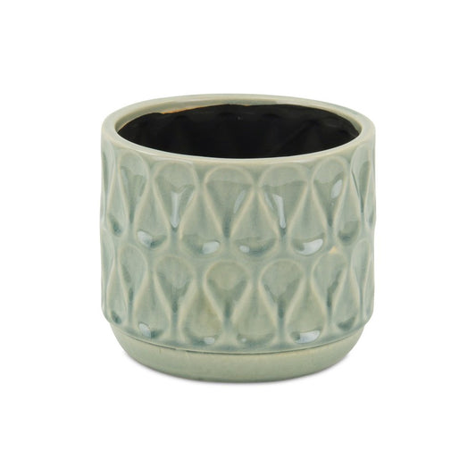 7" Green Geometric Ceramic Indoor Outdoor Round Pot Planter