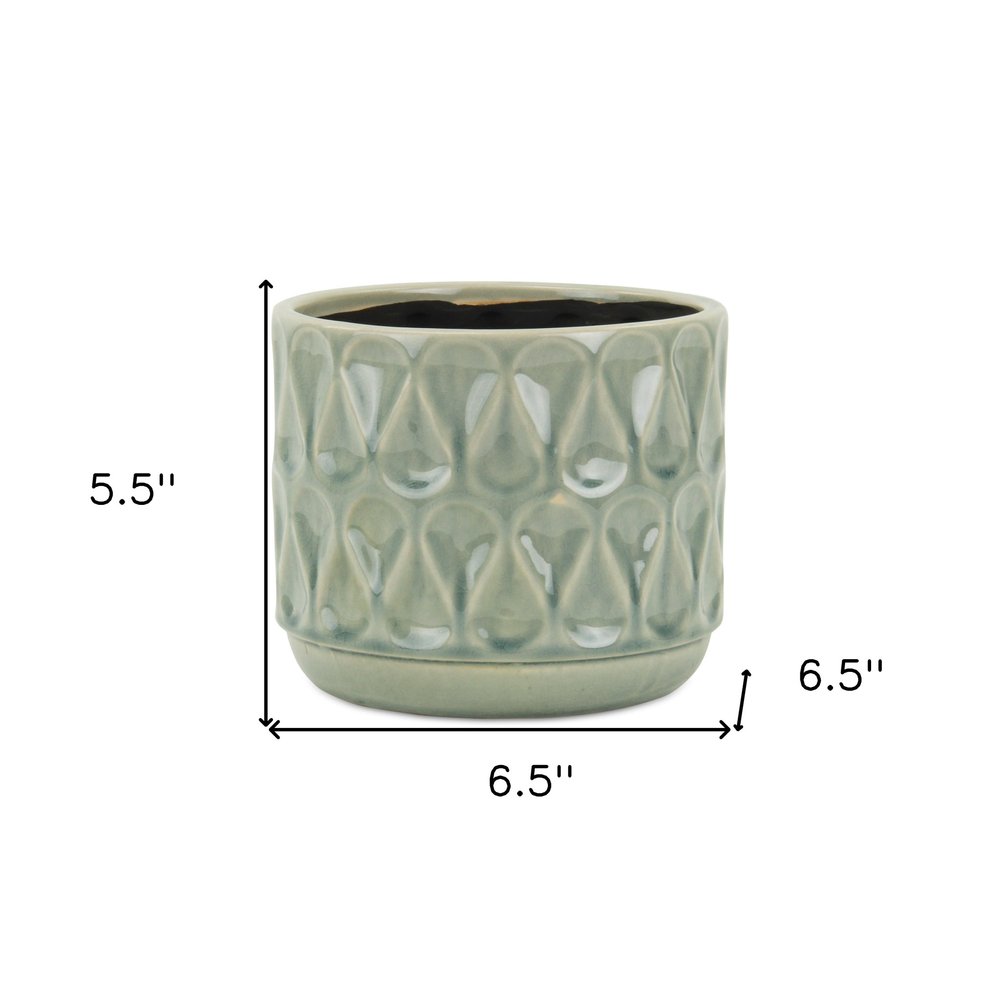 7" Green Geometric Ceramic Indoor Outdoor Round Pot Planter