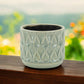 7" Green Geometric Ceramic Indoor Outdoor Round Pot Planter