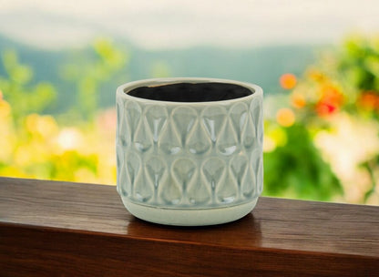 7" Green Geometric Ceramic Indoor Outdoor Round Pot Planter
