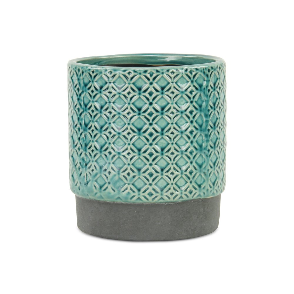 6" Turquoise Geometric Ceramic Indoor Outdoor Round Pot Planter
