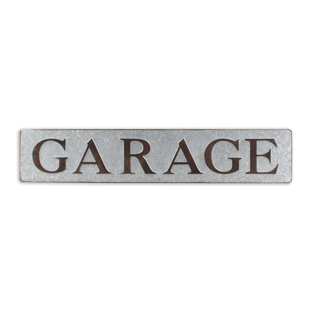 7" X 36" Gray and Brown Garage Galvanized Metal Wall Decor