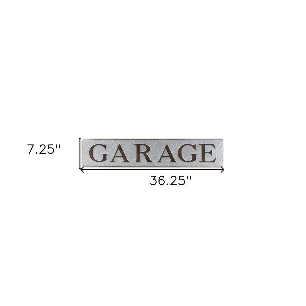 7" X 36" Gray and Brown Garage Galvanized Metal Wall Decor