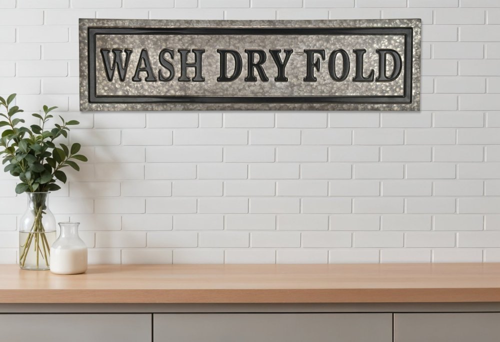 10" X 36" Gray Wash Dry Fold Metal Wall Decor