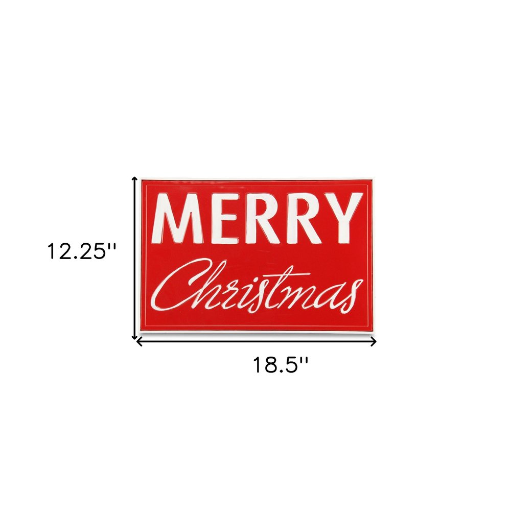 12" X 19" Red and White Handcrafted Merry Christmas Metal Wall Decor