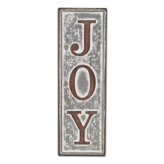 19" X 6" Gray and Brown Handcrafted Joy Metal Wall Decor