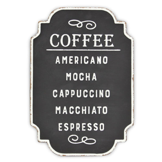 22" X 16" Black and White Types Of Coffee Metal Wall Decor
