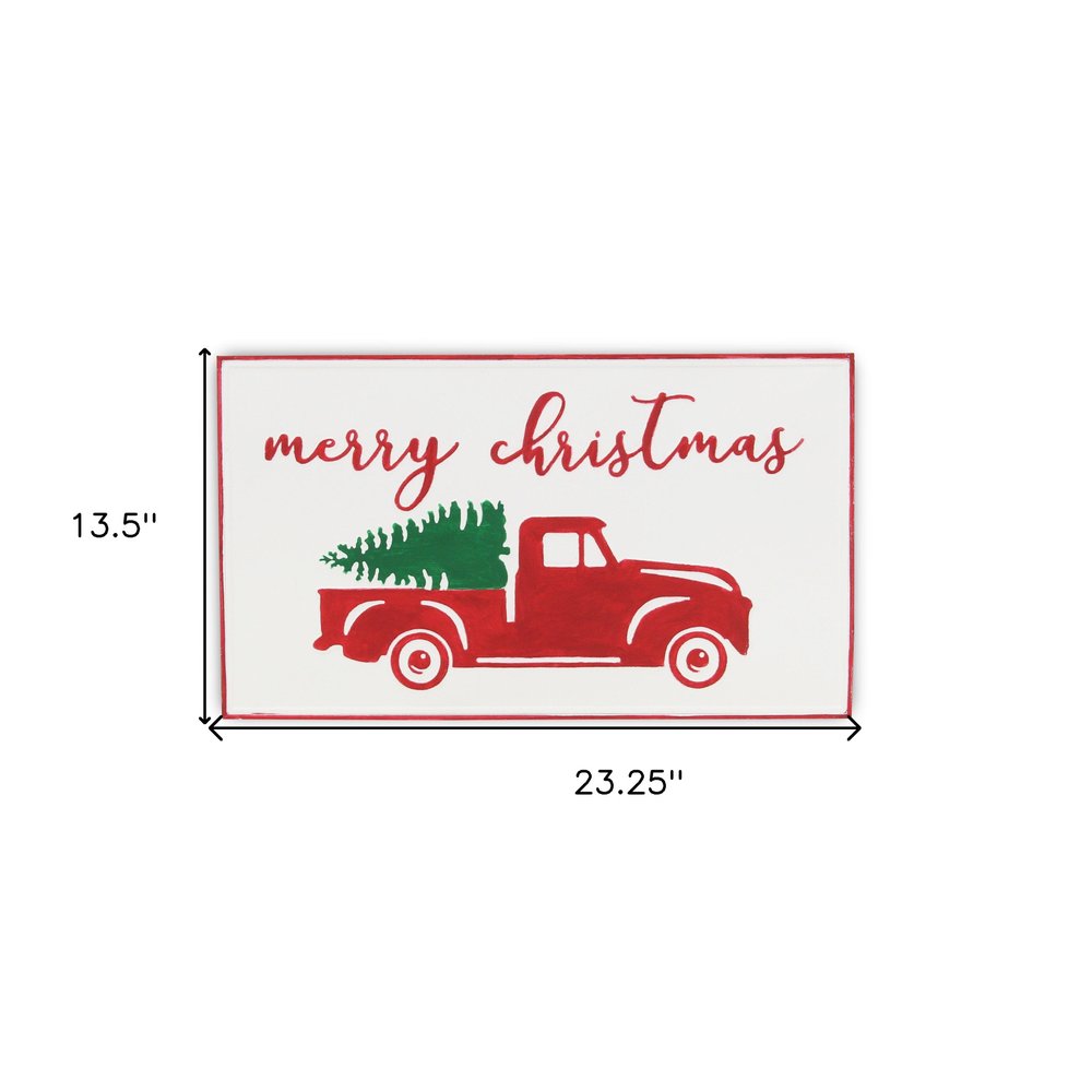 14" X 23" White and Red Handcrafted Merry Christmas Metal Wall Decor