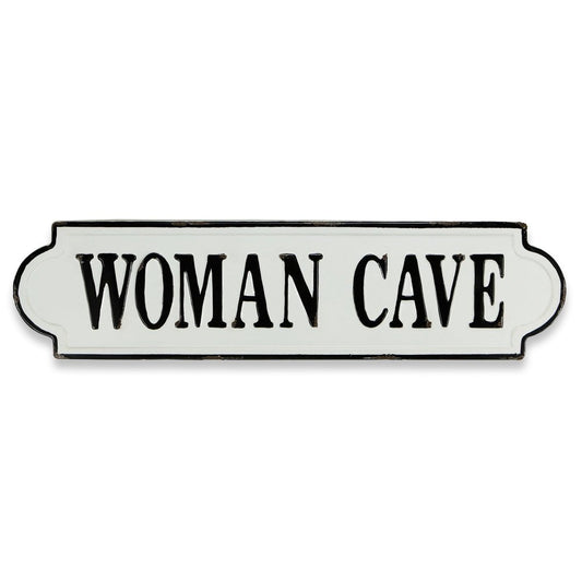 8" X 32" White and Black Woman Cave Metal Wall Decor