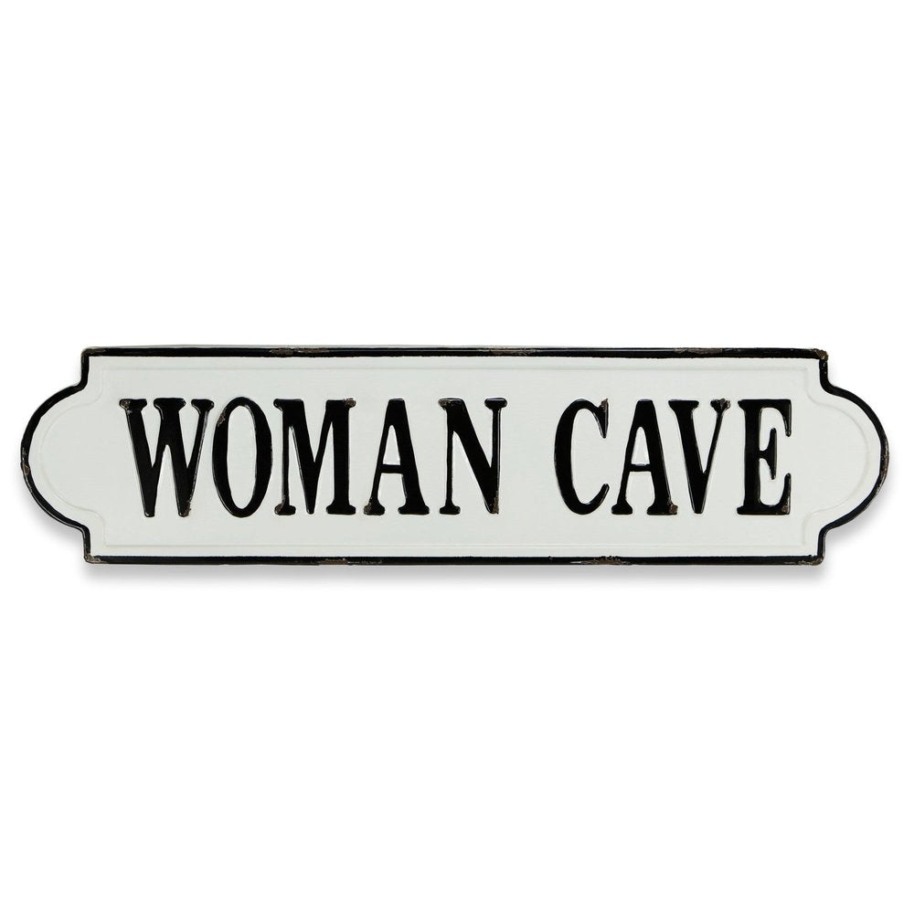 8" X 32" White and Black Woman Cave Metal Wall Decor