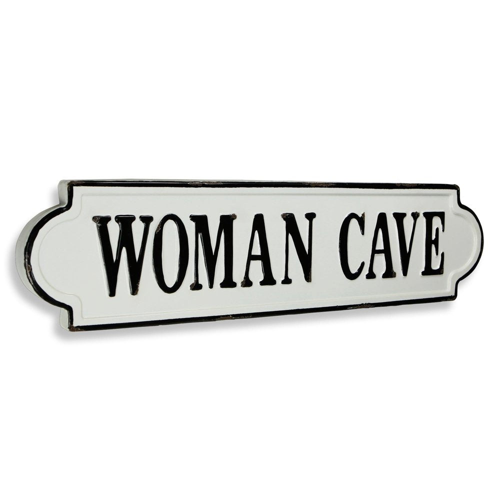 8" X 32" White and Black Woman Cave Metal Wall Decor