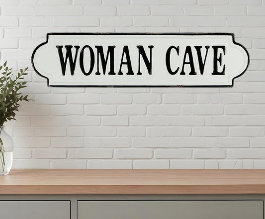 8" X 32" White and Black Woman Cave Metal Wall Decor