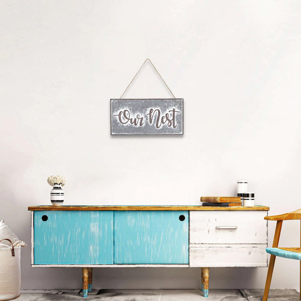 6" X 12" Gray and Brown Our Nest Galvanized Metal Wall Decor