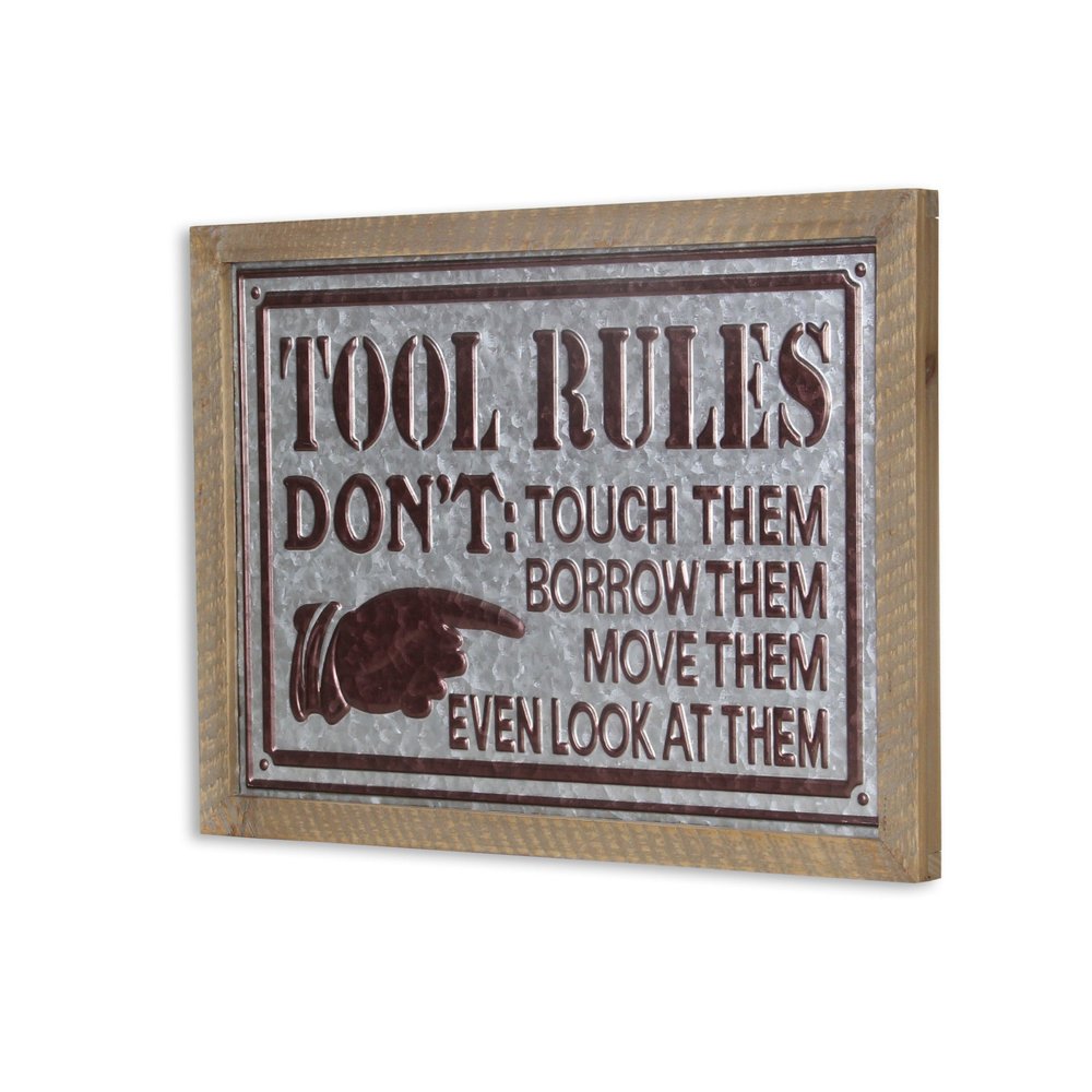15" X 20" Brown And Gray Tool Rules Wood And Galvanized Metal Wall Decor