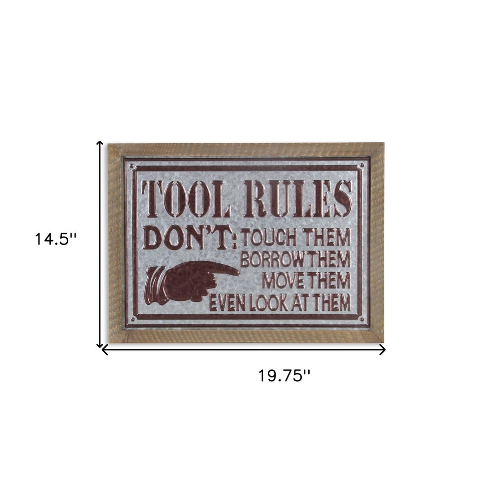 15" X 20" Brown And Gray Tool Rules Wood And Galvanized Metal Wall Decor