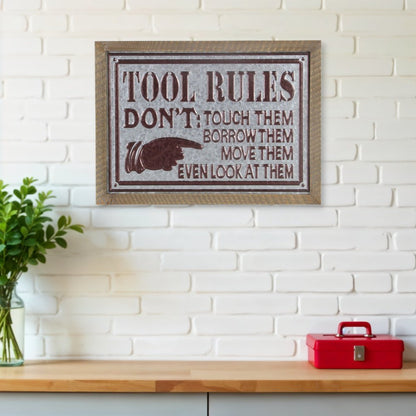15" X 20" Brown And Gray Tool Rules Wood And Galvanized Metal Wall Decor