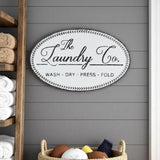 14" X 22" White And Dark Gray The Laundry Co Metal Oval Wall Decor
