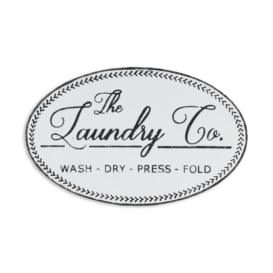 14" X 22" White And Dark Gray The Laundry Co Metal Oval Wall Decor