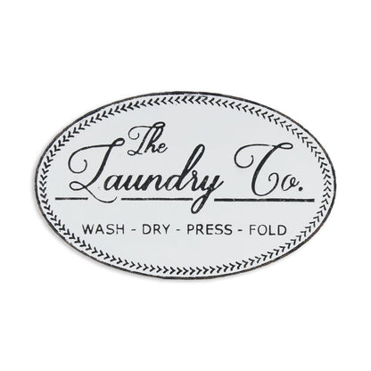 14" X 22" White And Dark Gray The Laundry Co Metal Oval Wall Decor