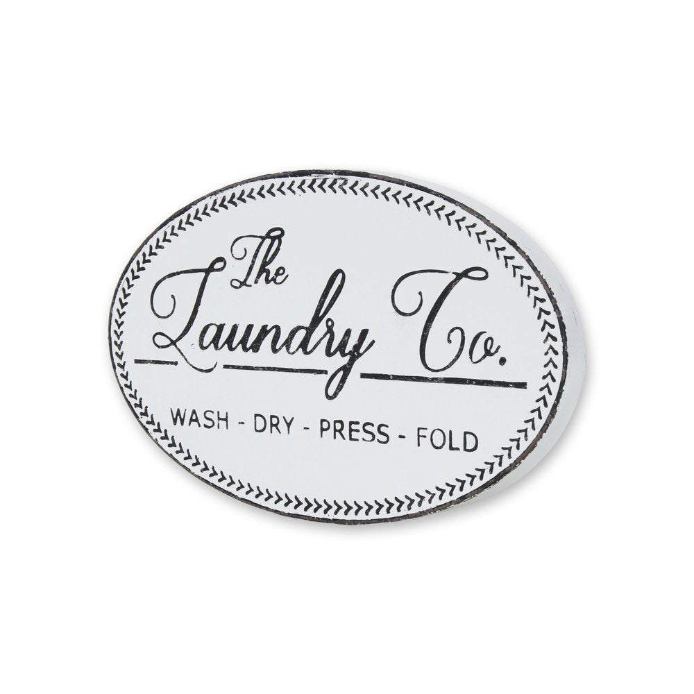 14" X 22" White And Dark Gray The Laundry Co Metal Oval Wall Decor