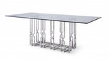 87" Clear And Silver Glass And Stainless Steel Pedestal Base Dining Table