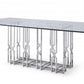 87" Clear And Silver Glass And Stainless Steel Pedestal Base Dining Table