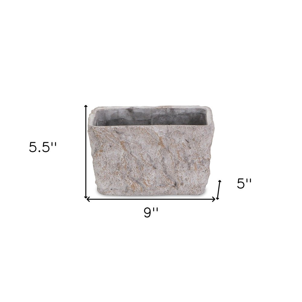 9" Gray Speckle Glaze Cement Indoor Outdoor Rectangular Pot Planter