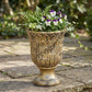 7" Antiqued Brass Textural Tone On Tone Cement Indoor Outdoor Round Urn Planter