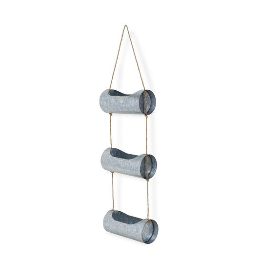 Silver Galvanized Metal Three Tier Hanging Planter