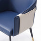 Blue Beige and Black Upholstered Faux Leather Dining Arm Chair