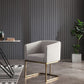 Light Gray And Antiqued Brass Upholstered Fabric Dining Arm Chair