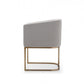 Light Gray And Antiqued Brass Upholstered Fabric Dining Arm Chair