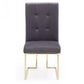 Set of Two Tufted Gray And Gold Upholstered Fabric Dining Side Chairs