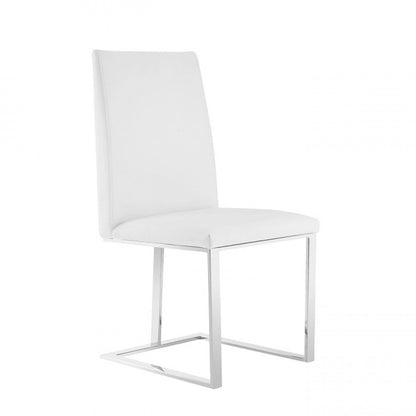 White And Silver Upholstered Faux Leather Dining Side Chair