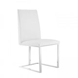 White And Silver Upholstered Faux Leather Dining Side Chair