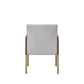 Light Gray And Antiqued Brass Upholstered Fabric Dining Arm Chair