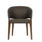 Dark Gray And Brown Upholstered Faux Leather Wing Back Dining Arm Chair