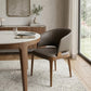 Dark Gray And Brown Upholstered Faux Leather Wing Back Dining Arm Chair